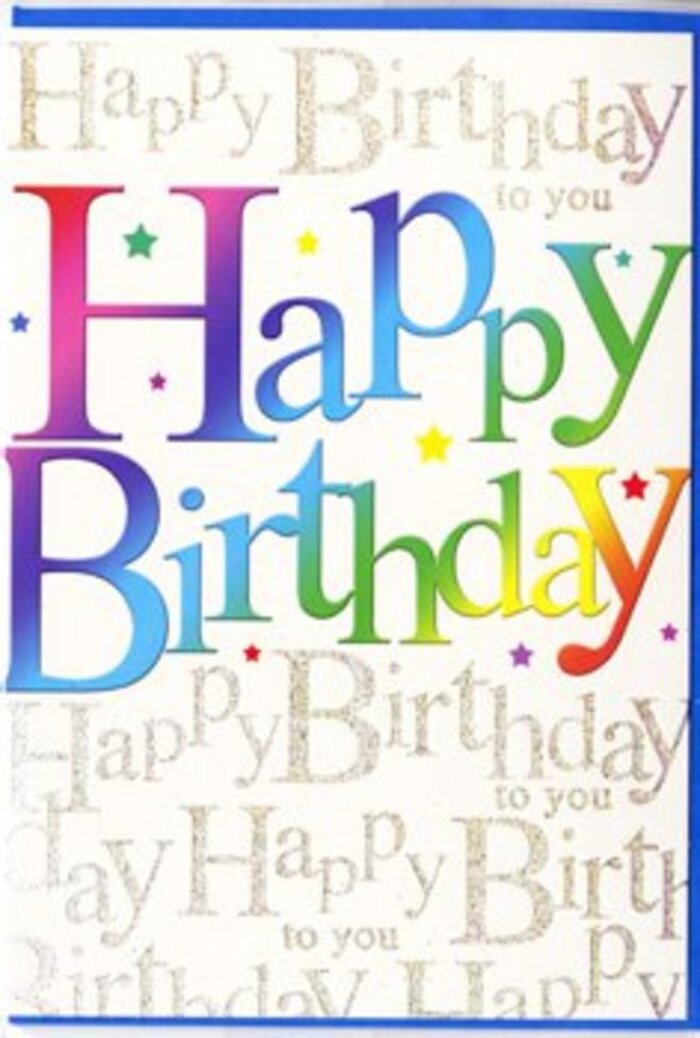 In this image, a richly designed birthday card takes centre stage, radiating the same spirited warmth you might feel stepping into a cosy Belmont gathering. The primary focus is the large Happy Birthday message spread generously across the front, with each letter glowing in its own distinct hue. Bold reds and fuchsias lead into smooth transitions of tangerine, lemon yellow, and lime, then flow into turquoise, sapphire, and violet, creating a continuous rainbow effect that feels both playful and carefully composed. The colours are saturated but softened at the edges, resembling the blended tones of a hand-tied bouquet where each bloom compliments the next. Closely behind the main greeting, the entire background is veiled in a layer of fine golden script that repeats Happy Birthday to you in looping, cursive lines. This script is delicate and slightly shimmering, as though written in liquid gold, adding an elegant contrast to the broad, modern letters in the foreground. Under soft, even lighting, the card's surface appears smooth with a gentle sheen, suggesting a quality finish you'd expect when choosing a special birthday card to accompany fresh flowers. Small specks of colour and faint starburst details scatter around the letters, mimicking confetti drifting through the air at a Belmont birthday celebration. The overall composition feels joyful, polished, and heartfelt, ideal for sending a warm birthday message to someone special in Belmont, whether the card is tucked into a bouquet delivered to their door or handed over during a cosy family meal.