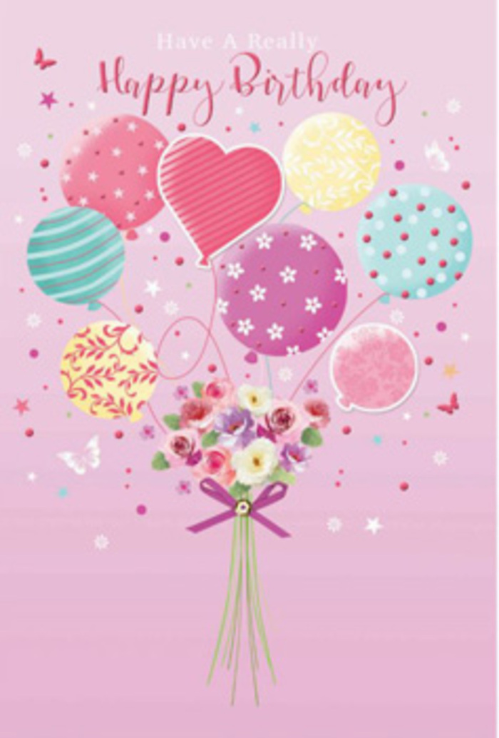 An illustrated birthday scene unfolds like a gentle daydream, as if inspired by a quiet afternoon wandering through Belmont's leafy streets. The central focus is a cluster of pastel balloons that lifts a dainty bouquet toward the sky, creating the impression that the flowers themselves are floating over local gardens and parks. Each balloon is painted in soft washes of colour-pale sunshine yellow, rosy fuchsia, lavender, and mint-layered with stripes, polka dots, and whimsical swirls that appear to wrap across their curved surfaces. Light glints softly along their edges, giving them a glossy, almost touchable texture. Below this playful cluster, a hand-tied bouquet rests where the balloon strings meet. Petite roses and daisy-like blooms gather tightly together, their velvet petals blending from cream at the edges to rose and mauve at the centres, as though caught in the first blush of morning light. The flowers feel freshly arranged, like a birthday gift prepared that same day in a Belmont florist's workshop. Slender stems and fine greenery support the blossoms, all bound with a neat violet satin bow that shines just enough to catch attention. Around the bouquet, tiny butterflies drift as if mid-flight, and scattered star motifs echo the sparkle of birthday candles. The background remains a gentle blush pink, allowing the soft colours and curved lines to stand out without harsh contrast. The entire composition radiates quiet happiness and affection-an artistic birthday greeting that suggests care, creativity, and the feeling of being truly cherished in one's own neighbourhood.