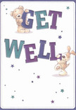This vibrant get well card radiates cheerfulness and gentle optimism, inviting thoughts of warmth and neighbourly compassion so familiar in Belmont. Two endearing characters-a soft, huggable teddy bear and a friendly, floppy-eared puppy-take centre stage, each appearing to balance and cradle the bold, colourful letters spelling 'Get Well'. Their expressive eyes and lively postures fill the card with playful energy, a visual echo of the joy delivered in unexpected bouquets on a rainy Belmont afternoon. The text's hues of deep indigo, cool teal, and pops of violet stand out with confidence against a soothing cream-white background, lending a gentle vibrancy that speaks of hope and healing. Sprinkled throughout are twinkling stars in various shades of blue and purple, their whimsical sparkle reminiscent of local festive lights along the High Street or the natural shimmer of wildflowers after a spring shower. The tactile rendering of the bear's plush fur and the puppy's silken coat adds a comforting, almost touchable dimension, making the scene feel intimate and reassured. More than just an image, this card brings a message of genuine care, uplifting spirits and weaving together the community bonds that define Belmont-a perfect companion to a heartfelt arrangement delivered to a bedside or doorstep when words alone aren't quite enough.